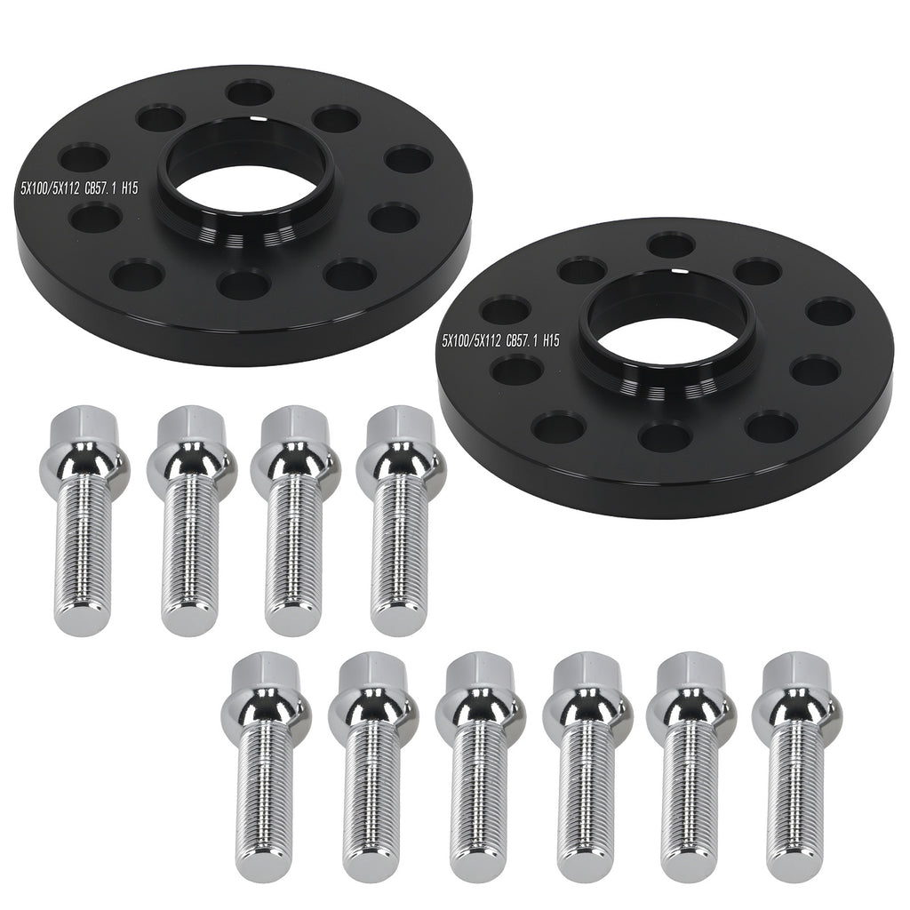 2x 15mm 5x100 5x112 Wheel Spacers geschikt voor VW Audi Hub Centric 57.1mm M14x1.5