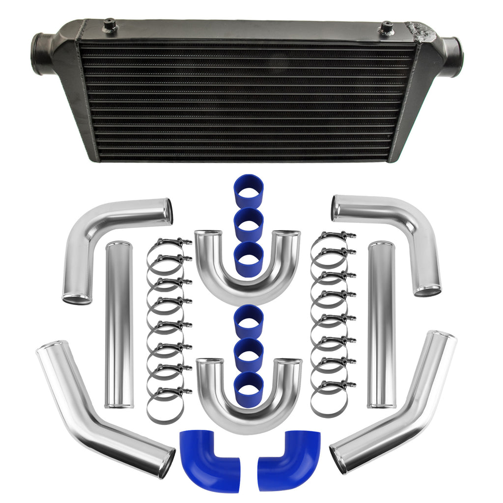 600 x 300 x 76mm Negro Intercooler + 3 76mm Intercooler Piping Kit Hose Kits