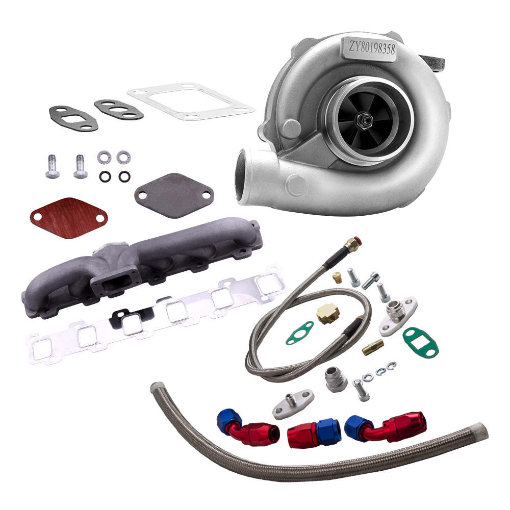 T3T4 T04E Turbo A/R .57 + Oil Line+Manifold Kit compatible for Nissan Patrol Safari Y60 Y61