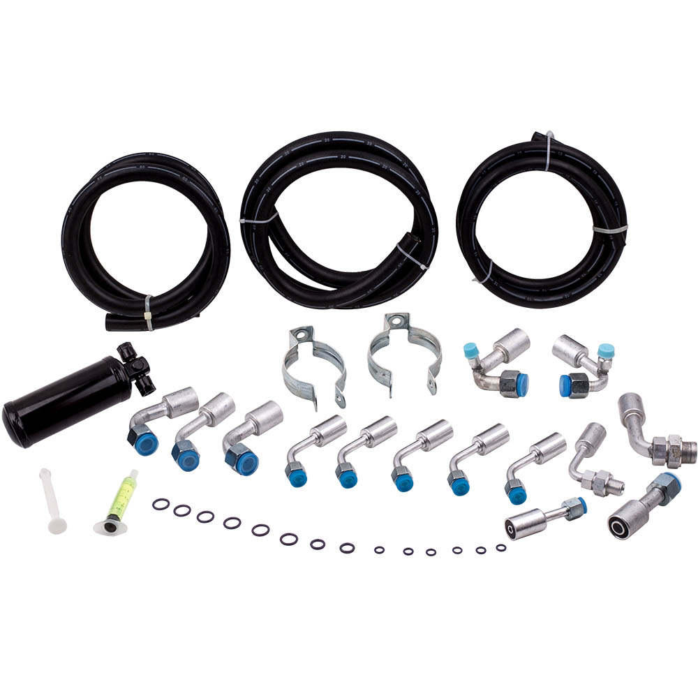 Universal 134a Air Conditioning compatible for AC Hose Kit O-Ring Beadlock Fitting Black Drier