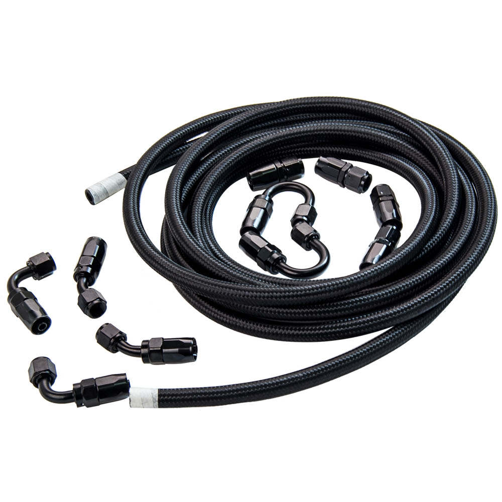 Black AN6 - 6AN Nylon Steel Braided OIL FUEL Line Fitting Hose End Adaptor KIT